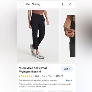 Vuori Black Miles Ankle Pant 7/8 Size Small EUC